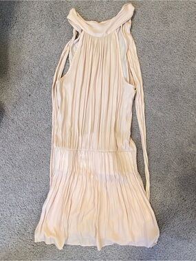 Cream Pleated Drop-waist Midi Dress